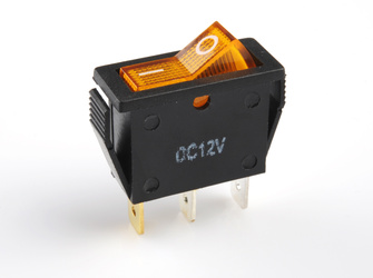 Włącznik podświetlany duży wąski żółty 12V 20A